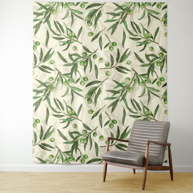 Olivenzweige Aquarell Wandteppich (Beispiel)