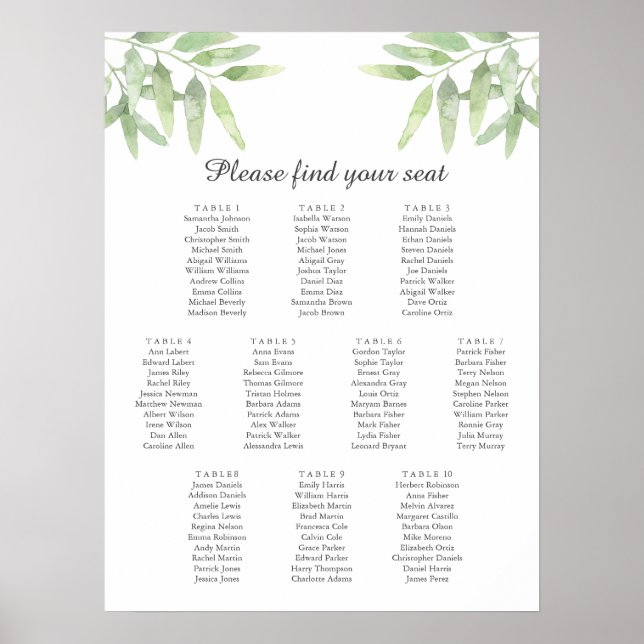 Olivenzweige. Hochzeitskartentabelle Poster (Vorne)