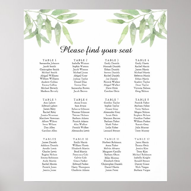 Olivenzweige. Hochzeitskartentabelle Poster (Vorne)