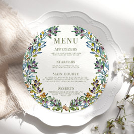 Olivenzweige Italienische Boho Round Menu Card Pla Menükarte