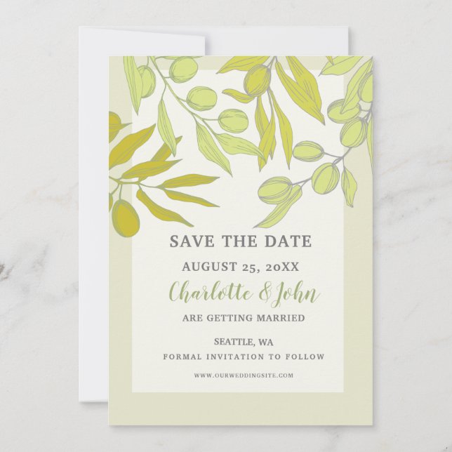 Olivenzweige Natur Grüne Botanische Hochzeit Save The Date (Rückseite)