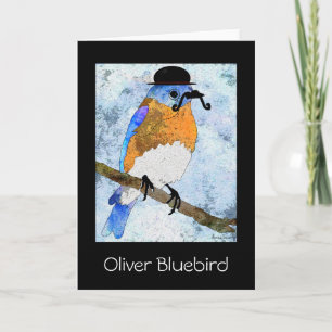 Oliver Bluebird mit Schnurrbart, Bowler Grußkarte Karte