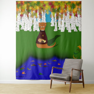 Oliver der Otter am River Wolf Lake im Herbst Wandteppich