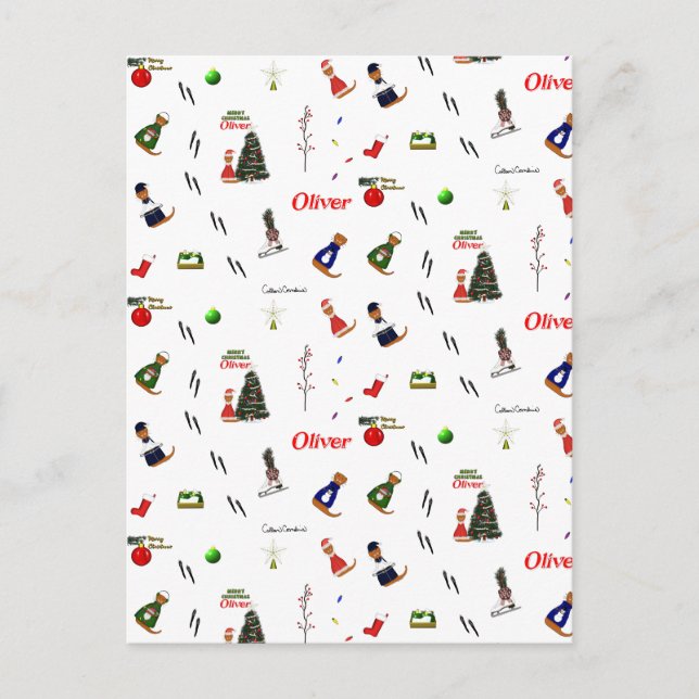 Oliver Der Otter Weihnachten Zufallsmuster Postkarte (Vorderseite)