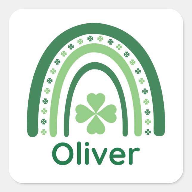 Oliver Name Clover Boho Rainbow Quadratischer Aufkleber (Vorderseite)