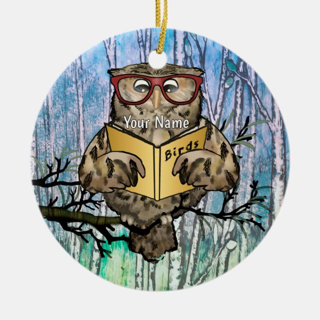 Oliver Owl liest  Keramik Ornament (Vorne)
