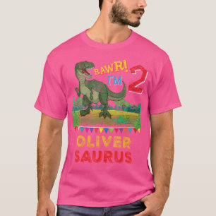Oliver Saurus Rawr I'M 2 Dinosaur T-Rex Personaliz T-Shirt