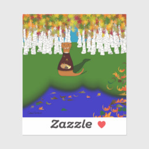 Oliver The Otter at River Wolf Lake in Autumn Aufkleber