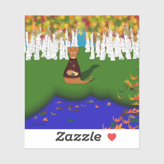 Oliver The Otter at River Wolf Lake in Autumn Aufkleber (Blatt)