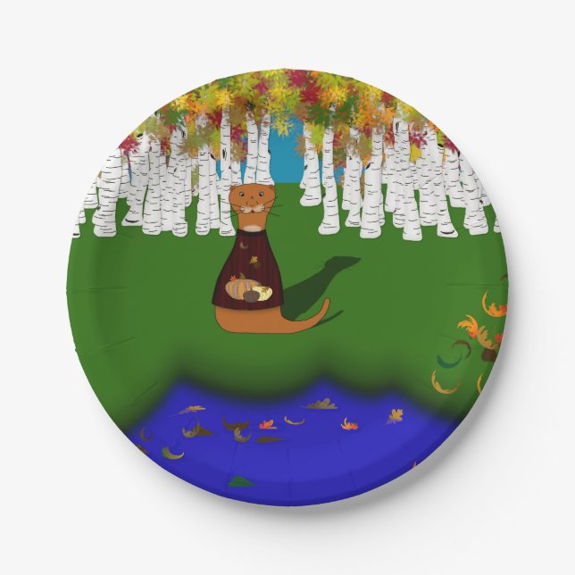 Oliver The Otter at River Wolf Lake in Autumn Pappteller (Vorderseite)