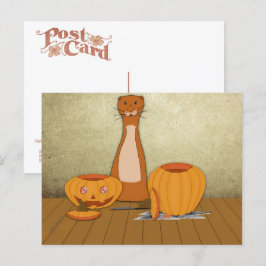 Oliver The Otter Carves a Pumpkin Postkarte