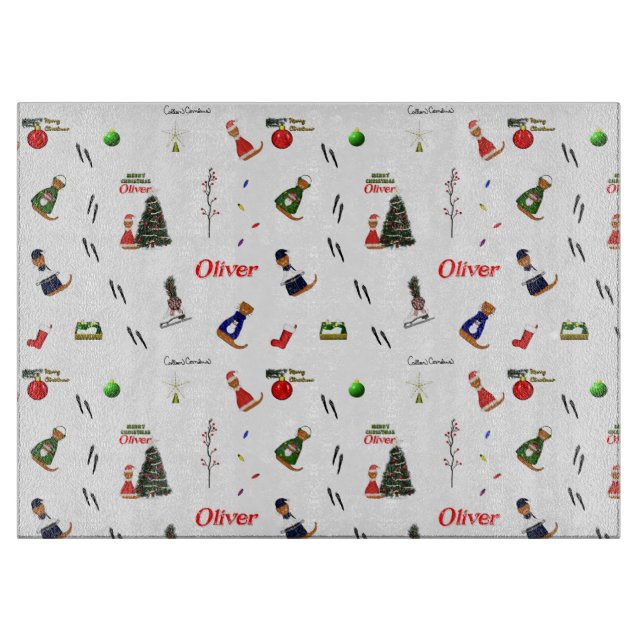 Oliver The Otter Christmas Random Pattern Schneidebrett (Vorderseite)