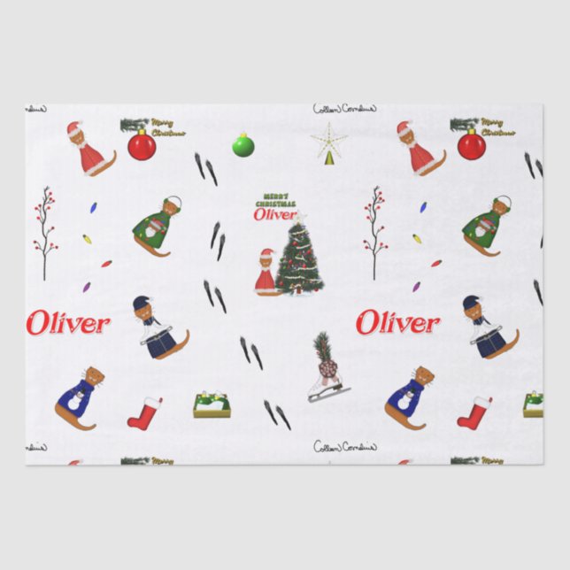 Oliver The Otter Christmas Random Pattern Seidenpapier (Vorderseite)