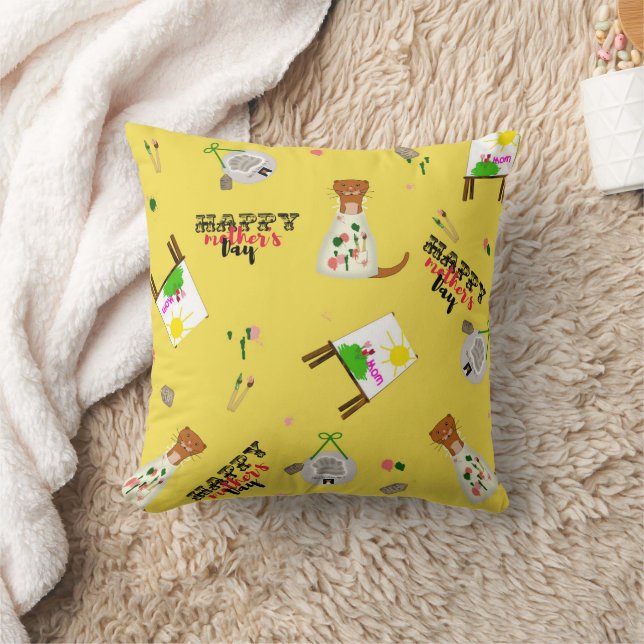 Oliver The Otter Mother Day Pattern auf gelb Kissen (Decke)