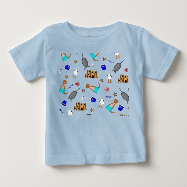 Oliver The Otter Summer Beach Vacation Pattern Baby T-shirt (Vorderseite)