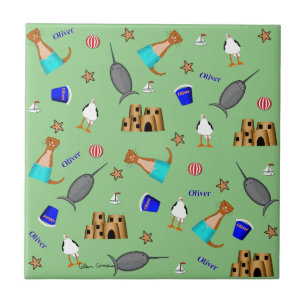 Oliver The Otter Summer Beach Vacation Pattern Fliese