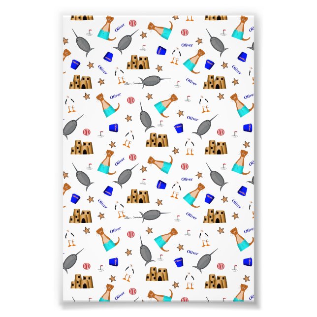 Oliver The Otter Summer Beach Vacation Pattern Fotodruck (Vorne)