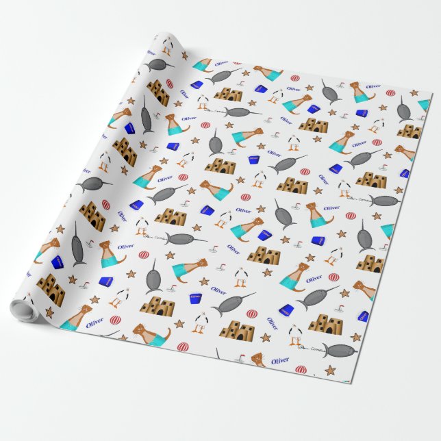 Oliver The Otter Summer Beach Vacation Pattern Geschenkpapier (Ungerollt)