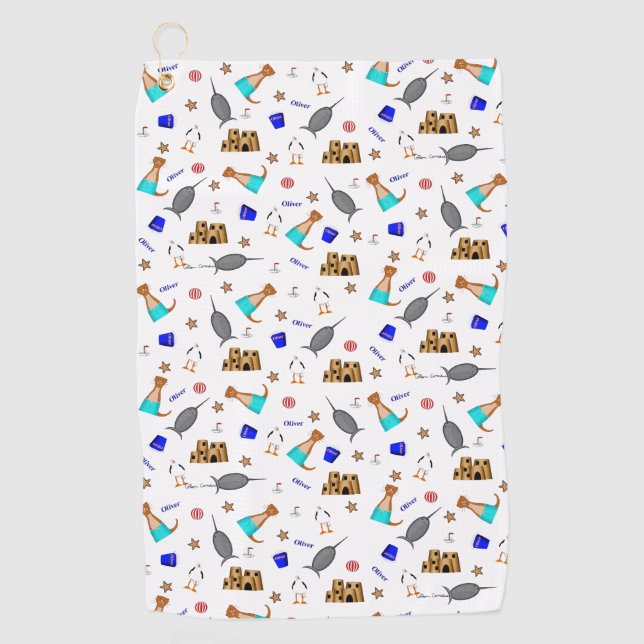 Oliver The Otter Summer Beach Vacation Pattern Golfhandtuch (Vorderseite)