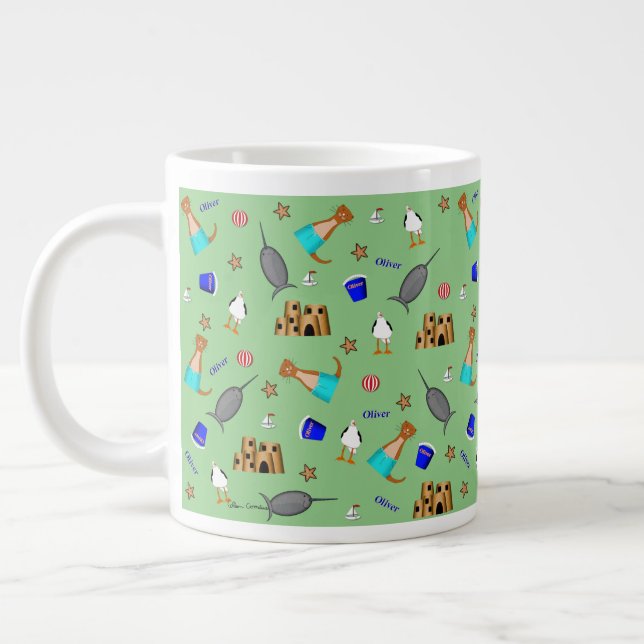 Oliver The Otter Summer Beach Vacation Pattern Jumbo-Tasse (Links)