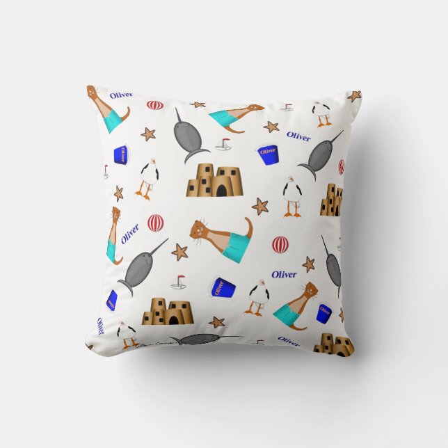 Oliver The Otter Summer Beach Vacation Pattern Kissen (Vorderseite)