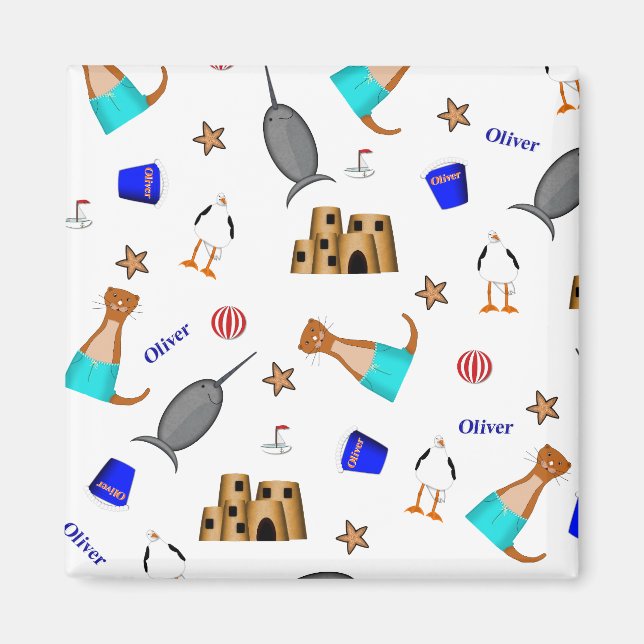 Oliver The Otter Summer Beach Vacation Pattern Magnet (Vorne)