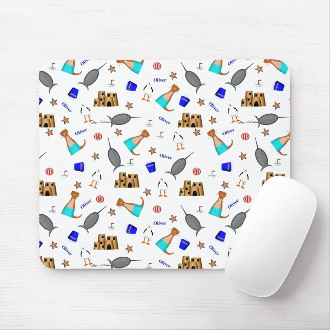 Oliver The Otter Summer Beach Vacation Pattern Mousepad (Mit Mouse)