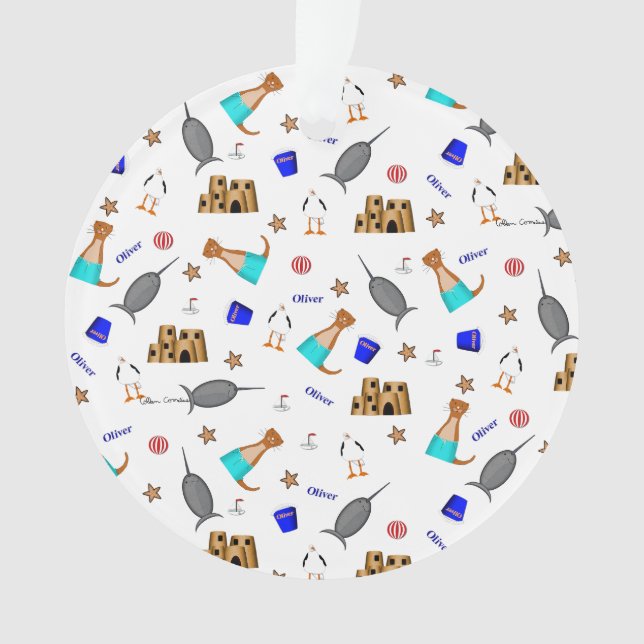 Oliver The Otter Summer Beach Vacation Pattern Ornament (Vorderseite)