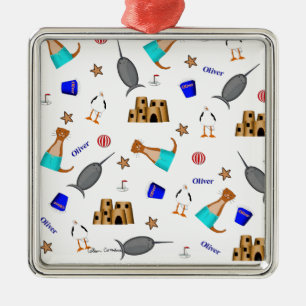 Oliver The Otter Summer Beach Vacation Pattern Ornament Aus Metall