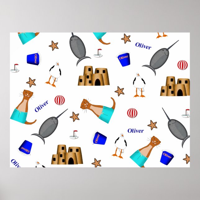 Oliver The Otter Summer Beach Vacation Pattern Poster (Vorne)