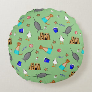 Oliver The Otter Summer Beach Vacation Pattern Rundes Kissen