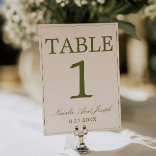 Olives Grüne Creme Old Money Hochzeit Tisch Nummer Einladung
