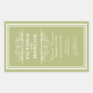 Olives Grüne Elegante Hochzeits-Monogramm-Weinflas Rechteckiger Aufkleber