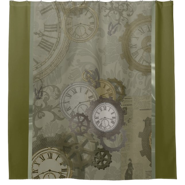 Olivgrün aus Steampunken Duschvorhang (Vorderseite)