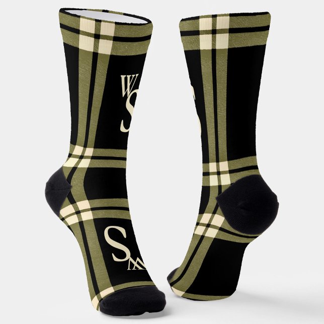 Olivgrün, Creme und karierte Monogramm Socken (Von Creator hochgeladen)