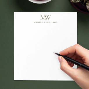 Olivgrün Einfach Elegant Modernes Monogramm Notizblock