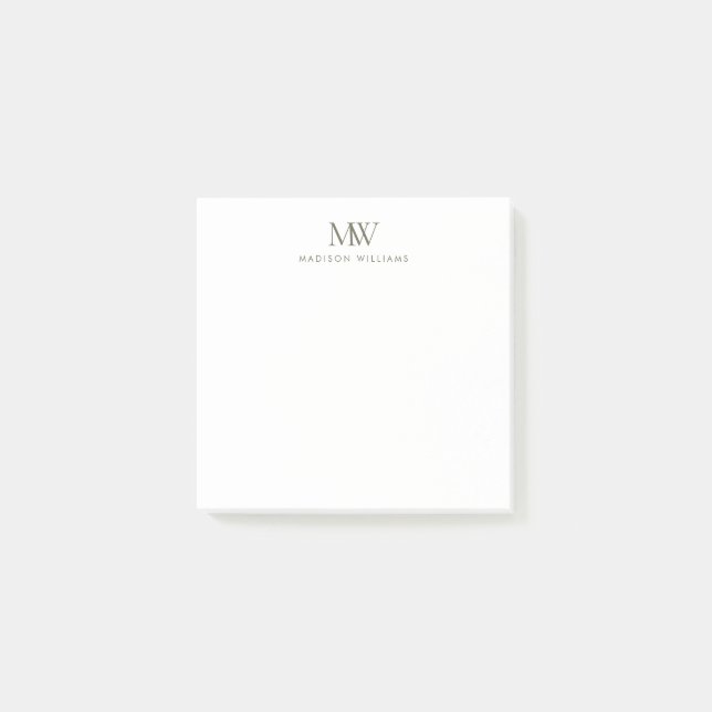 Olivgrün Einfach Elegant Modernes Monogramm Post-it Klebezettel (Vorderseite)