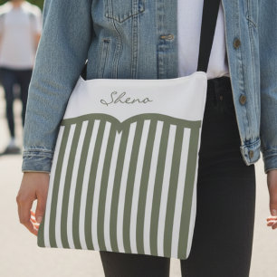Olivgrün gestreifte Monogramm-Tasche Tragetaschen Mit Langen Trägern