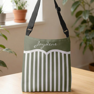 Olivgrün gestreifte Monogramm-Tasche Tragetaschen Mit Langen Trägern