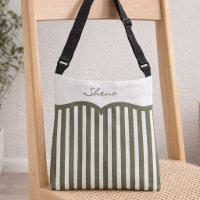 Olivgrün gestreifte Monogramm-Tasche