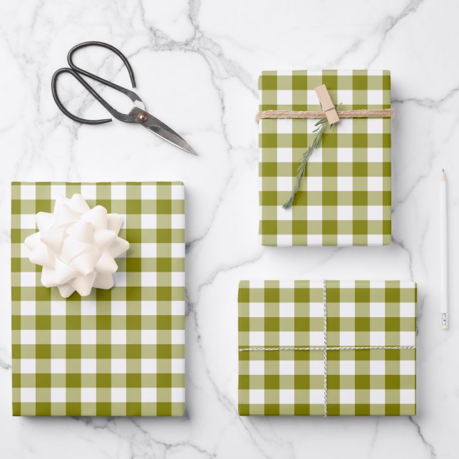 Olivgrün kariert Gingham Geschenkpapier Set (Vorderseite)