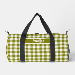 Olivgrün kariert Gingham personalisiert Duffle Bag