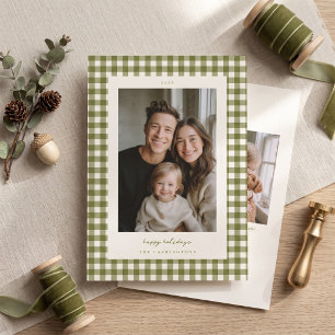 Olivgrün kariertes Weihnachtsfotokarte Feiertagskarte