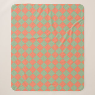 Olivgrün Lachsrosa Karo Diamantmuster Sherpadecke