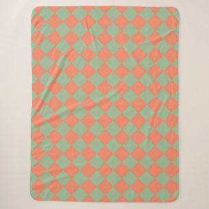 Olivgrün Lachsrosa Karo Diamantmuster Sherpadecke