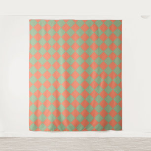 Olivgrün Lachsrosa Karo-Rauten-Muster Wandteppich