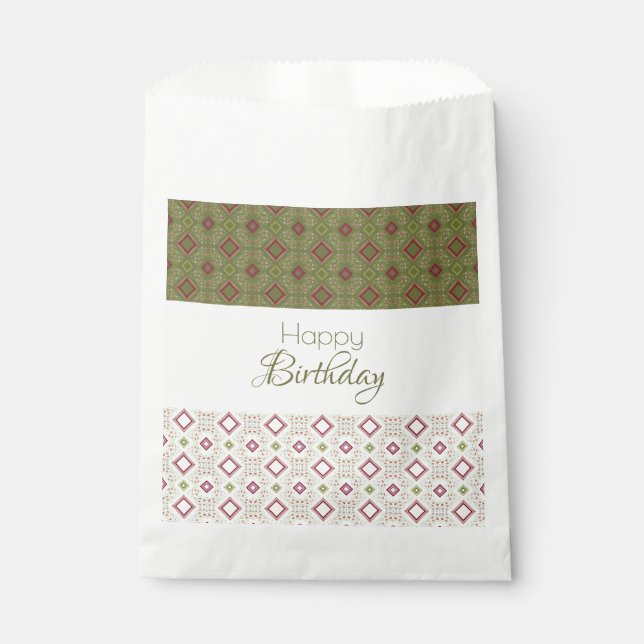 Olivgrün mit burgundischem Muster Geschenktütchen (Vorderseite)