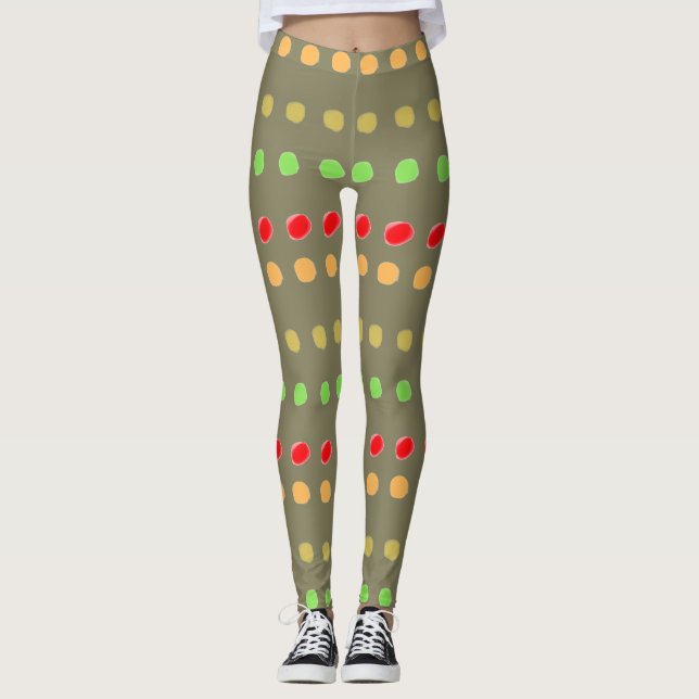 Olivgrün mit Polka-Punkten Leggings (Vorderseite)