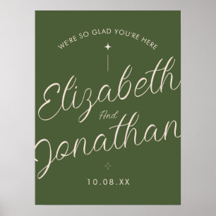Olivgrün Retro Fette Moderne Hochzeit Willkommenss Poster