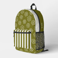 Olivgrün Retro Gänseblümchen & Streifen Personaliz